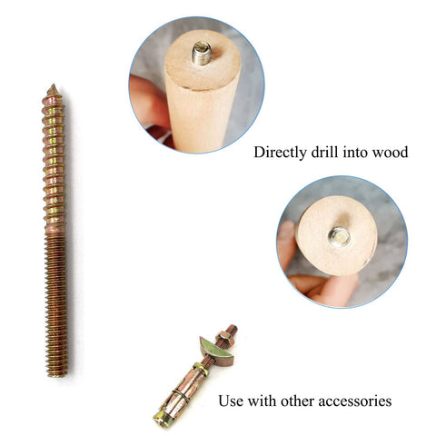 12 Pack 1/4 20 X 3 Inch Hanger Bolts For Furniture, Double Ended Wood Dowel Screws, Carbon Steel With Galvanized Finish, Installation Example