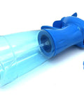 Close-up of a Two Pack Portable Battery Powered Misting Fans handheld evaporative cooler with clear mist container and soft safety blades.