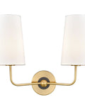 Modern Gold Wall Sconce With Fabric Shade Two Light Brushed Brass Vanity Bath Light For Bedroom Hallway Living Room Decor
