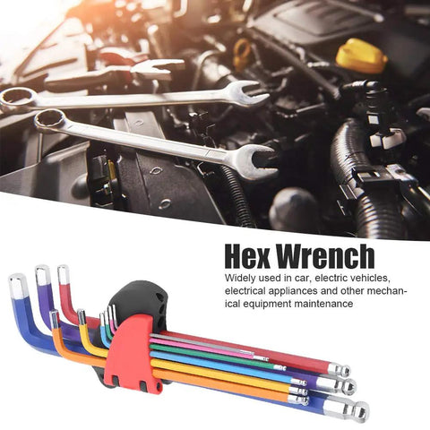 Get Your Car Running Smooth With This 9pc Flat End Hex Key Set Built From Tough Chrome Vanadium Steel. These Deep Screw Socket Wrenches Are Hard As Nails At Hrc56 And Ready To Crush Any Heavy Duty Maintenance Job You Throw At Them Without Breaking Or. 9pc color hex wrench set in car engine bay, chrome vanadium steel for vehicle maintenance