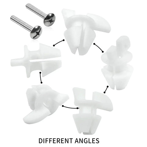 Kick Floor Wobbles To The Curb With These Rock Solid Toilet Seat Bolts And Captive Screws with nylon nuts and screws at various angles.