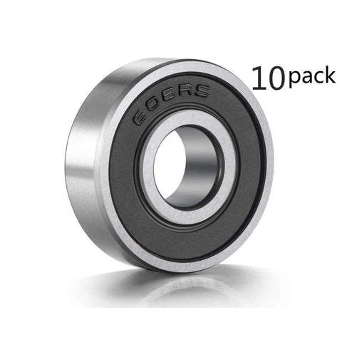 10-pack 608RS ball bearings, shielded with double rubber seals, metal outer race, 8x22x7 mm