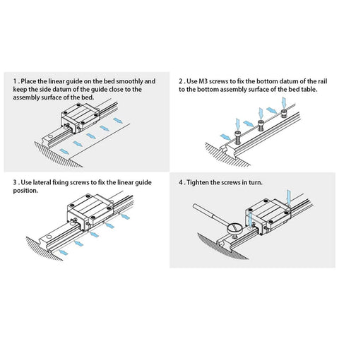 MGN12H 350mm Linear Rail Guide With 8mm Carriage For 3D Printer And CNC Upgrade Built For Makers High Precision Heavy Duty Steel Rails For Smooth Quiet Accurate Motion Easy Install And Durable Performance. installation diagram showing rail mounting steps