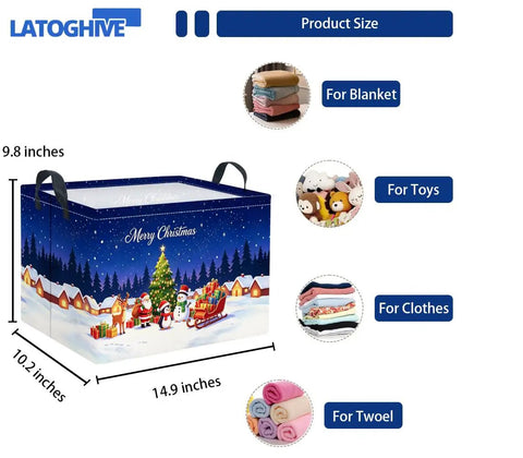 Heavy-Duty Rectangular Christmas Basket With Waterproof Polyester Canvas Storage Bin, 14.9" x 10.2" x 9.8", for organizing clothes and toys.