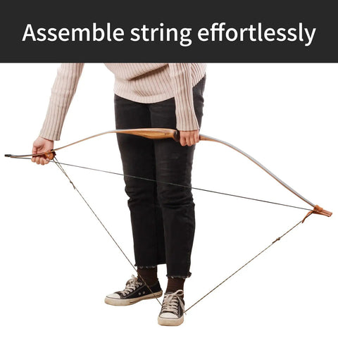Person using Recurve Bow Stringer Tool For Easy Stringing No Fuss Quick String Install Longbow Stringer For Safe Bow Stringing Durable Leather