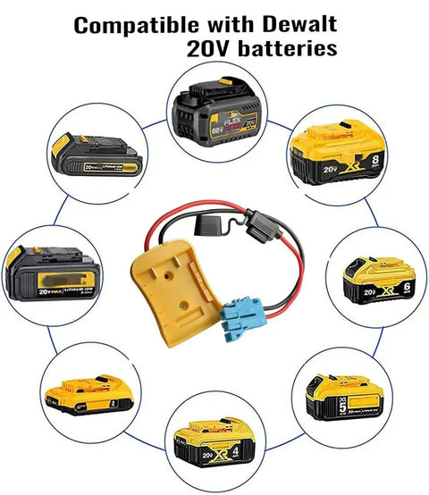 Plug And Play Battery Adapter For Dewalt 18V 20V To Peg Perego Ride On Toys With Wire Harness Connector, shown with connectors.