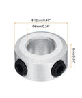 Tough As Nails 2 Pack Drop Dead Solid Shaft Collar 6MM Bore 1/4 Inch Aluminum set screw collar with precise dimensions shown.