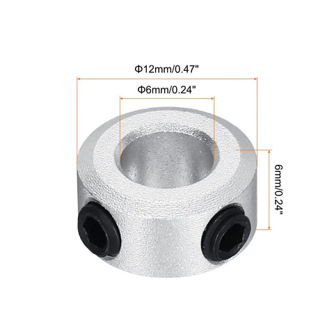 Tough As Nails 2 Pack Drop Dead Solid Shaft Collar 6MM Bore 1/4 Inch Aluminum set screw collar with precise dimensions shown.