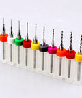 0.3-1.2mm Carbide Micro Drill Bits For Engraving Printed Circuit Boards Tungsten Core displayed in a plastic holder