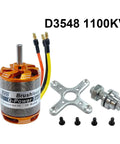 Beefed-Up High Power Brushless Outrunner Motor For RC Drones Multicopters And Fixed Wing Aircraft 2-5S LiPo 5mm Shaft With 3 5mm Banana Plug Adapters Included 790KV 900KV 1100KV D3548 Model For Hobbyist RC Flyers showing orange motor, metal mount, and screws