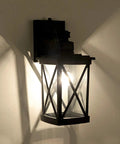 Two Pack Dusk To Dawn Outdoor Wall Lanterns With Photocell Sensor, Modern Exterior Wall Lights For Porch And House, aluminum black finish