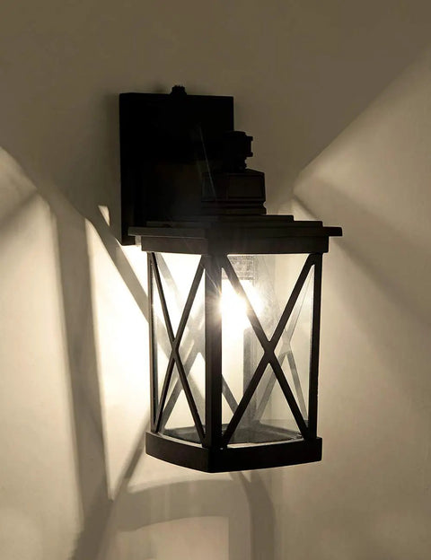 Two Pack Dusk To Dawn Outdoor Wall Lanterns With Photocell Sensor, Modern Exterior Wall Lights For Porch And House, aluminum black finish