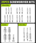 Cordless 3.7V Screwdriver Set With Three Torque Settings 300 RPM 5 Nm Max Torque LED Light USB C Charging Cable And 26 Piece Accessory Kit showcasing screwdriver bits, sockets, and holders.