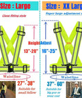 XXL Yellow High Visibility Reflective Safety Vest With Two Silver Strips, Adjustable Elastic Fit comparison chart for sizes large and XX large