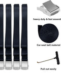 Heavy Duty Trampoline Stakes Anchor Kit with corkscrew stakes, T hook, and bonus black belt straps for outdoor stability and safety.