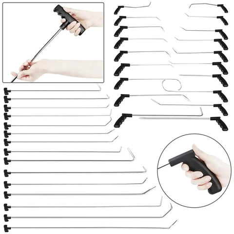 DIY Friendly Car Dent Repair Tool Kit With Stainless Steel Crowbar And Push Rod Hammer displayed with multiple rods