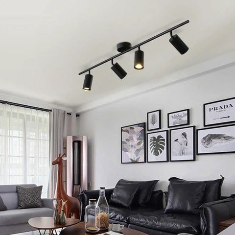 Matte Black 4 Light LED Track Lighting Kit With Adjustable Heads in modern living room setup
