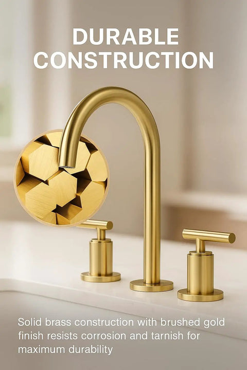 Brushed Gold Bathroom Faucet With Two Handles, 360 Degree Swivel Spout, Widespread 4 Inch And 8 Inch Brass Sink Faucet, Durable Design