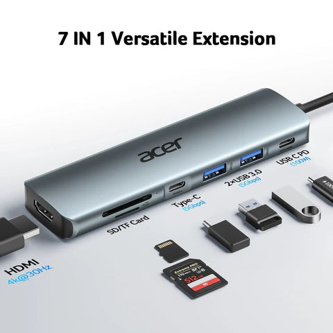 USB C Hub 7 In 1 Multi Port Adapter For Laptop With 4K HDMI Output 2 USB A 3.1 Ports USB C Data Port PD 100W Charging MicroSD And SD Card Slots Space Grey Aluminum Dock For Work From Home And On The Go