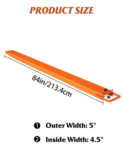 Heavy Duty Steel Forklift Extensions For Real Job Site Grind Seventy Two Inches Long By Four Point Five Wide Pair Of Built Tough Pallet Fork Attachments For Lift Trucks And Loaders Orange