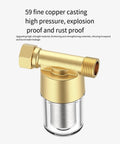 Reusable Brass Sediment Filter 40 Micron Water Filter with durable brass housing, shown in detail against white background.