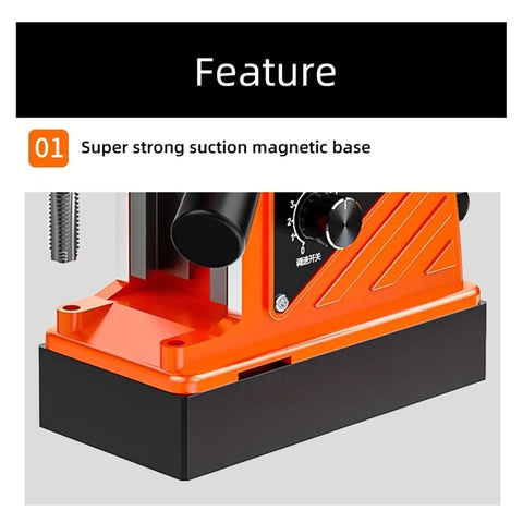 Powerful 1380W Magnetic Drill Press With Adjustable Speed And Self Lube Gearbox Pure Copper Motor features a super strong suction magnetic base.