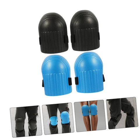 Heavy Duty Work Knee Pads For Men And Women With Tight Non Slip Grip Two Pairs In Sharp Blue And Black, showing black and blue pads.