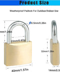 Weatherproof padlock dimensions for outdoor/indoor use with sizes in millimeters and inches displayed.