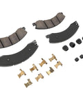 GM Front Disc Brake Pad Set For Cars And Trucks With Integrally Molded Friction Material, shown with shims and installation hardware