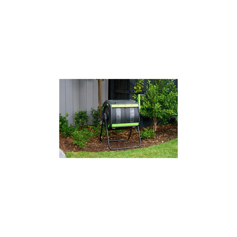48 Gallon Dual Compartment Compost Tumbler With No-Fuss Turn And Continuous Cycle, Rotating Design in garden setting