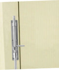 Top Tier Heavy Duty 10 Pack Stainless Steel Slide Bolt Latches For Securing French Doors Barn Sheds And Gates With No Sweat Install And Rock Solid Security Hold installed on a wooden door.