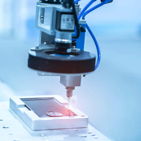 Close-up of automation system using 12G Blunt Tip Dispensing Needles 2 Inch Stainless Steel Liquid Refilling Set for precise liquid application