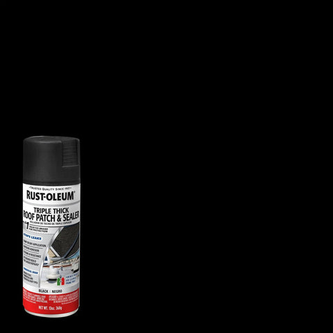 Triple Thick Roof Patch And Sealer Spray 13 Oz Black For Quick Heavy Duty Roof Repairs On Damp Or Dry Surfaces Delivers Superior Adhesion And UV Resistance Stops Leaks Fast Ideal For Home And Commercial Roofs.