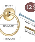 Matte Gold Round Ring Cabinet Drawer Pulls Set Of 12 Zinc Alloy Single Hole Knobs for Cupboard and Drawer Hardware with screws shown
