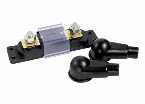 400 Amp Fuse Block Assembly Class T for Off Grid Inverters with protective covers for battery bank cables and inverter safety.