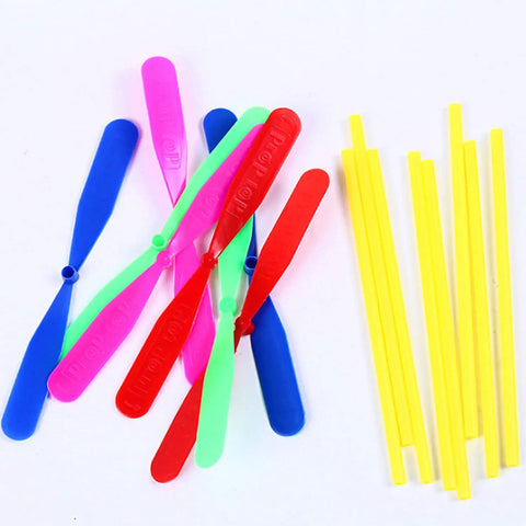 Flying Hand Helicopter Toy Set For Kids And Parties, multicolored propellers and yellow rods, plastic, 18 cm size