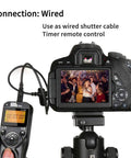 Wireless Remote Shutter Release for Nikon Cameras connected in wired mode to control the camera settings display.