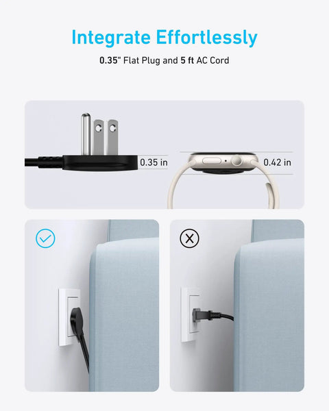 Road Tested Solid Power Brick And 67W Type C Charger Delivers PD Fast Charge With Six Outlets, showing flat plug and 5 ft AC cord.