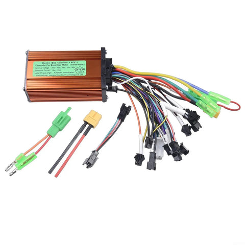 Sine Wave Brushless Controller for Electric Scooters and E Bikes 36V 48V 52V 350W with multiple colored wires and connectors