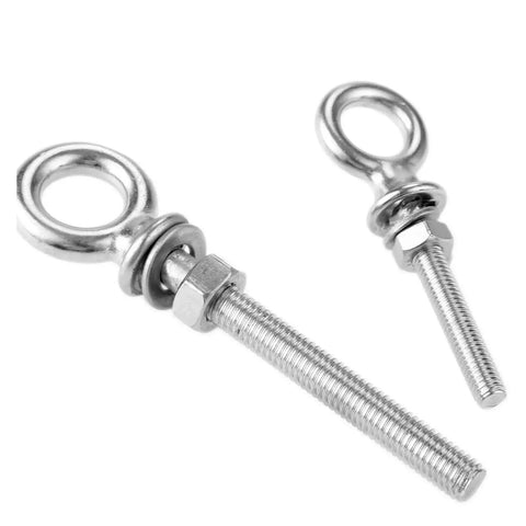 Heavy-Duty Marine Grade 316 Stainless Steel Lifting Eye Bolts Set With Nuts And Washers, Long Eyebolts For Boat Rigging, Includes M10x100 And M12x120, Corrosion-Resistant, Easy Install, Durable Industrial Hardware; stainless eye bolts with nuts