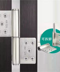 Rock Solid 5 Inch Stainless Steel Flag Hinge With Detachable Pin And 360 Degree Smooth Swing heavy duty hinge detail on door.