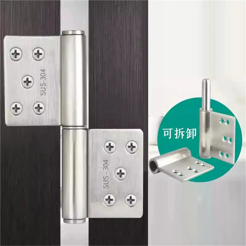 Rock Solid 5 Inch Stainless Steel Flag Hinge With Detachable Pin And 360 Degree Smooth Swing heavy duty hinge detail on door.