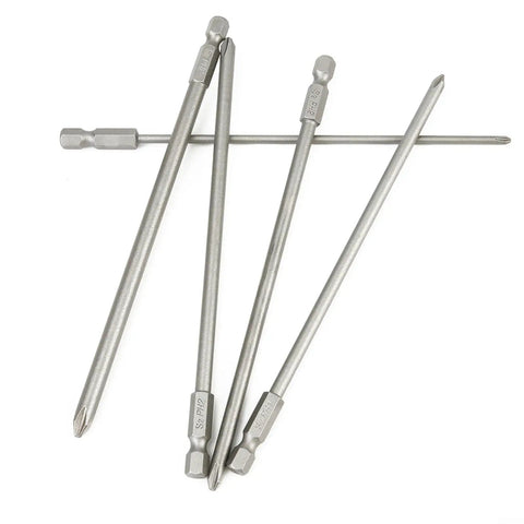 5 Piece Long Screwdriver Bits Set With Strong Magnetic Hold And Extra Tough Alloy Steel Construction For Electric Drill Driver Manual Use Featuring 1/4 Inch Hex Shank PH1 And PH2 Tips For Super Fast High Torque Fastener Jobs That Rock. 150mm alloy steel magnetic screwdriver bits, PH1 and PH2