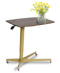 Rock Solid Mobile Laptop Desk With Fully Adjustable Rolling Casters, height adjustable, gold metal frame, with brown top and flowers