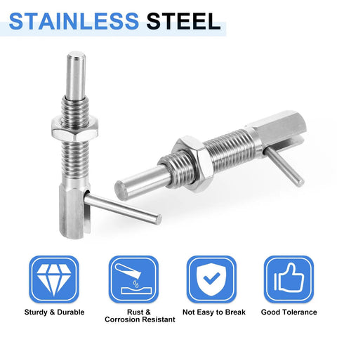 Built Like A Tank Heavy Duty Two Pack Retractable Indexing Plunger Pins M16 Stainless Steel Spring Loaded, showing detailed construction.