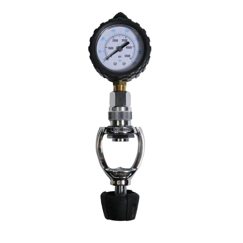 Yoke Valve Tank Pressure Checker for Scuba Diving Accurate 5000 PSI and 350 BAR Gauge with black knob and clear dial