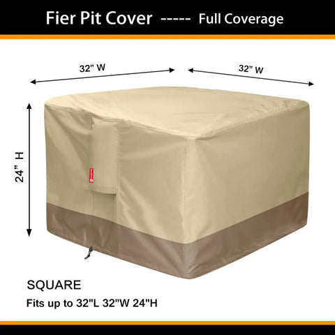 Built Tough Heavy Duty Square Gas Fire Pit Cover 32 Inch Outdoor Table Cover With 600D Polyester And PVC Coating