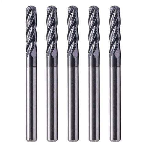 Ball Nose Solid Carbide End Mill Set 5Pcs One Eighth Inch AlTiN Coated 4 Flute 30 Degree Helix Milling Bits