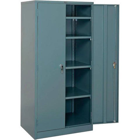 Locking Turn Handle Steel Storage Cabinet With Four Height Adjustable Shelves, Built Tough With Heavy Gauge Steel, Open Doors