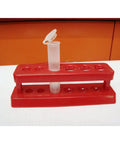 Red Six Hole Test Tube Holder Rack Portable Plastic Stand For Lab Burette Shelf, Handy And Student Friendly Lab Gear For Classroom Teaching